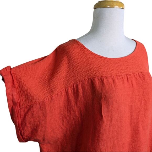 Saiph Lab 100% Linen Orange Tunic Top 3X Textured Knit Yoke Cap Sleeve - Picture 4 of 9